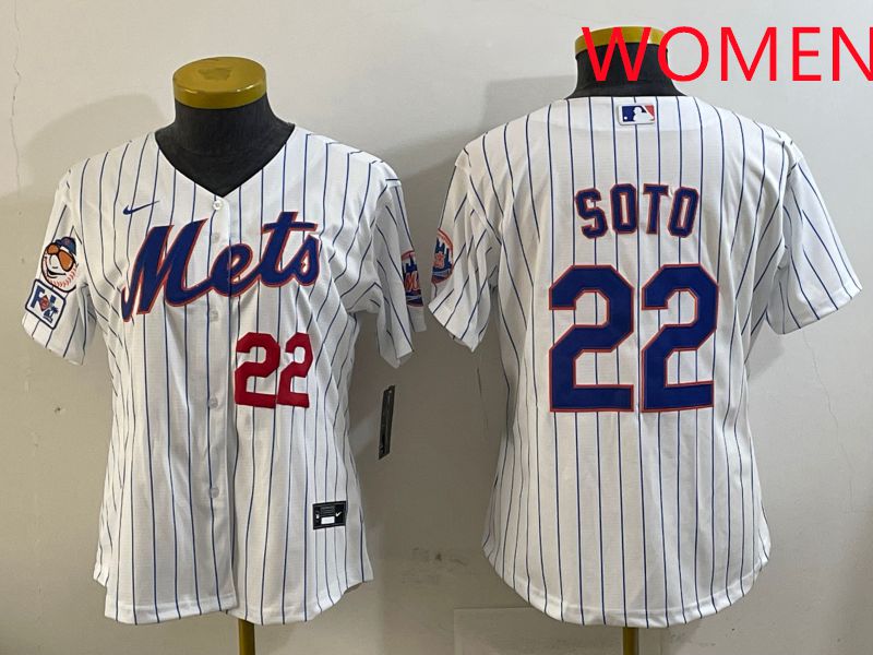 Women New York Mets #22 Soto White Stirpe Game 2025 Nike MLB Jersey style 6->women mlb jersey->Women Jersey